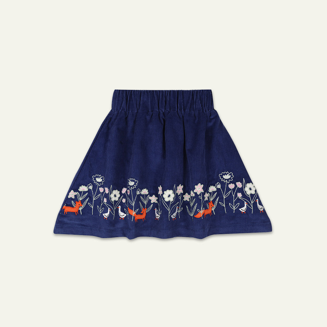 organic cotton corduroy floral APPLIQUE on the hem SKIRT - image 2