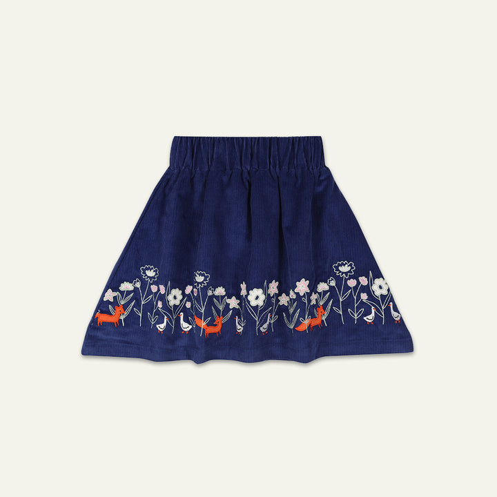 organic cotton corduroy floral APPLIQUE on the hem SKIRT - image 2