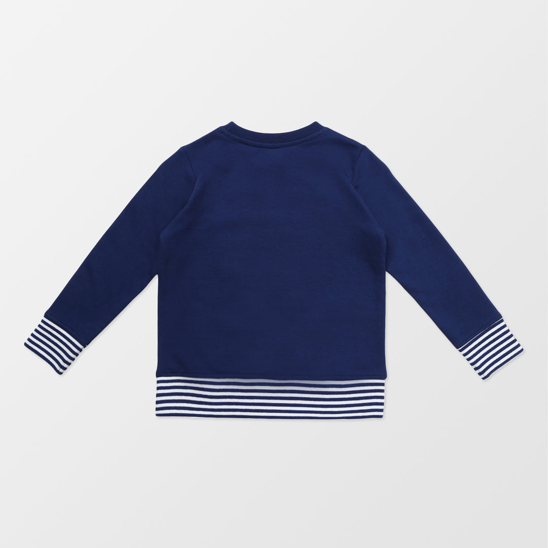 Eco-friendly navy and stripe printed kids sweatshirt