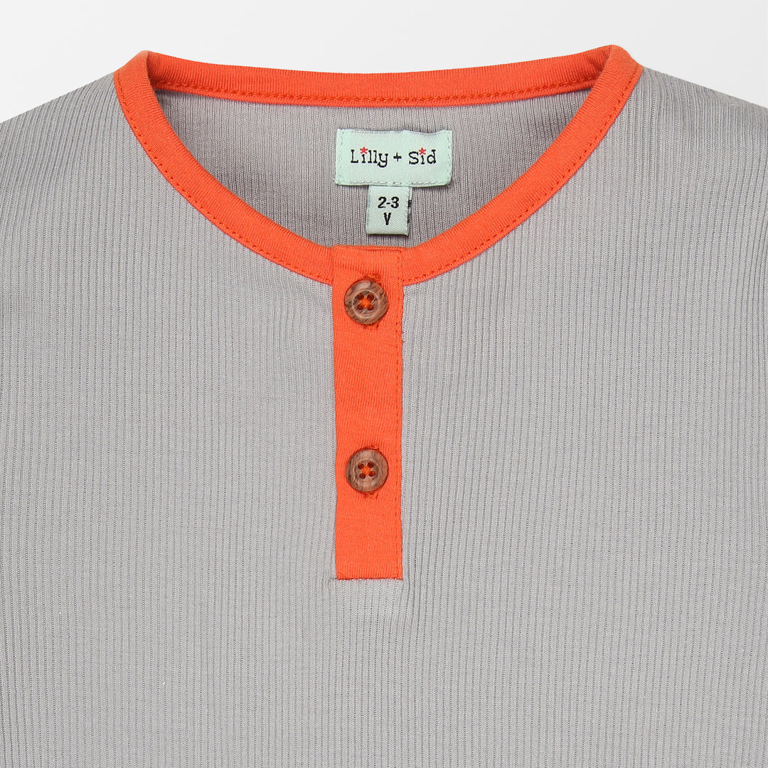 Sustainable plain grey rib henley kids top