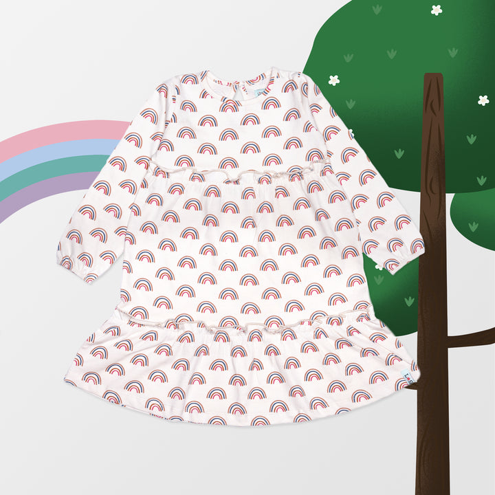 Organic cotton rainbow tiered girls dress