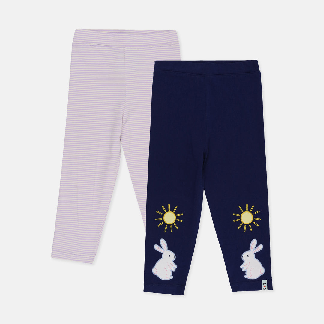 Organic cotton lilac stripe and navy kids 2 pack leggings