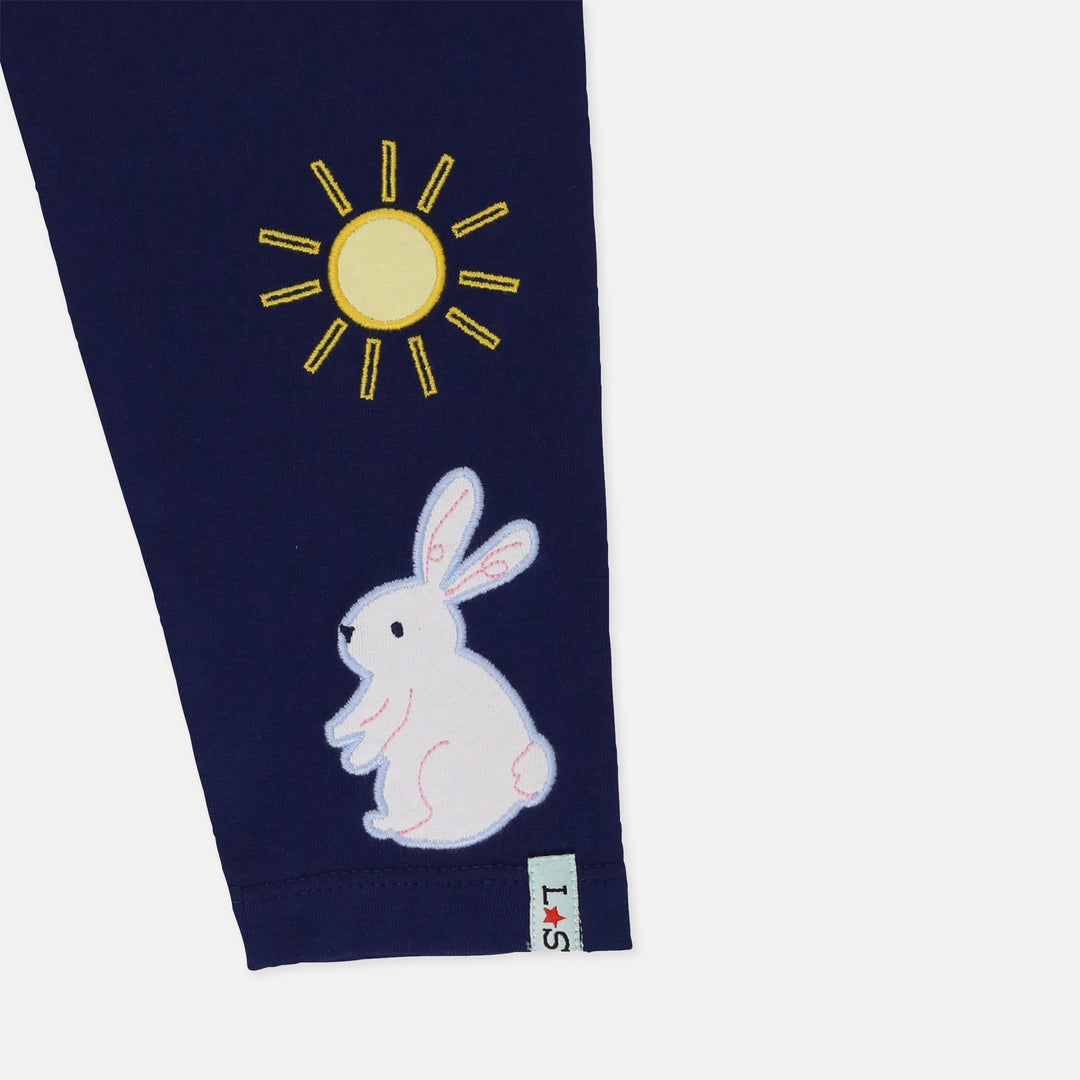Bunny and sun applique navy girls leggings