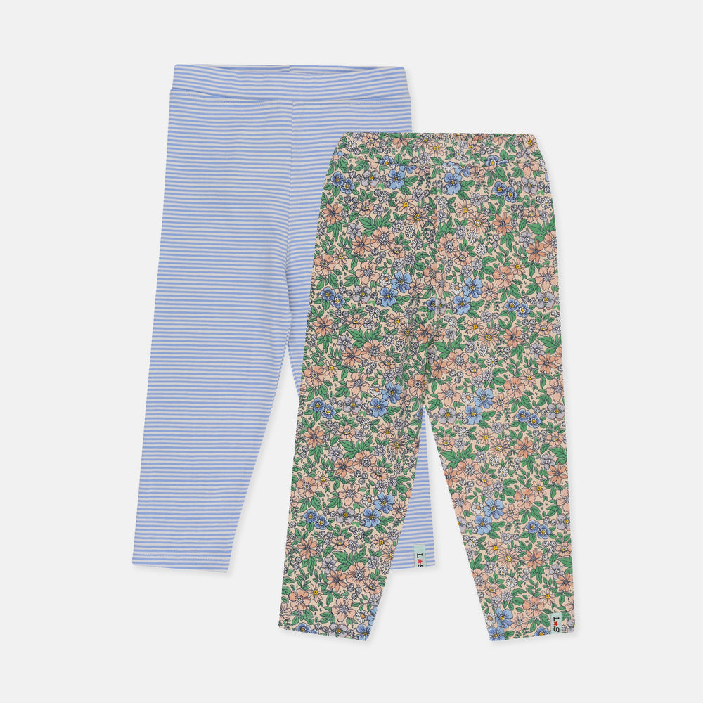 Organic cotton kids blue stripe and floral leggings