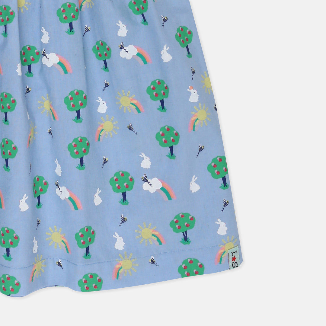 Printed bunny and woods blue dress