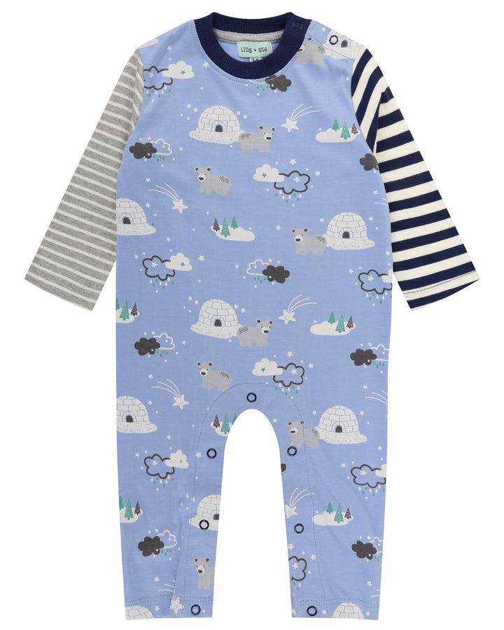 organic cotton igloo and stripe full sleeve romper with stripe hat - image 4