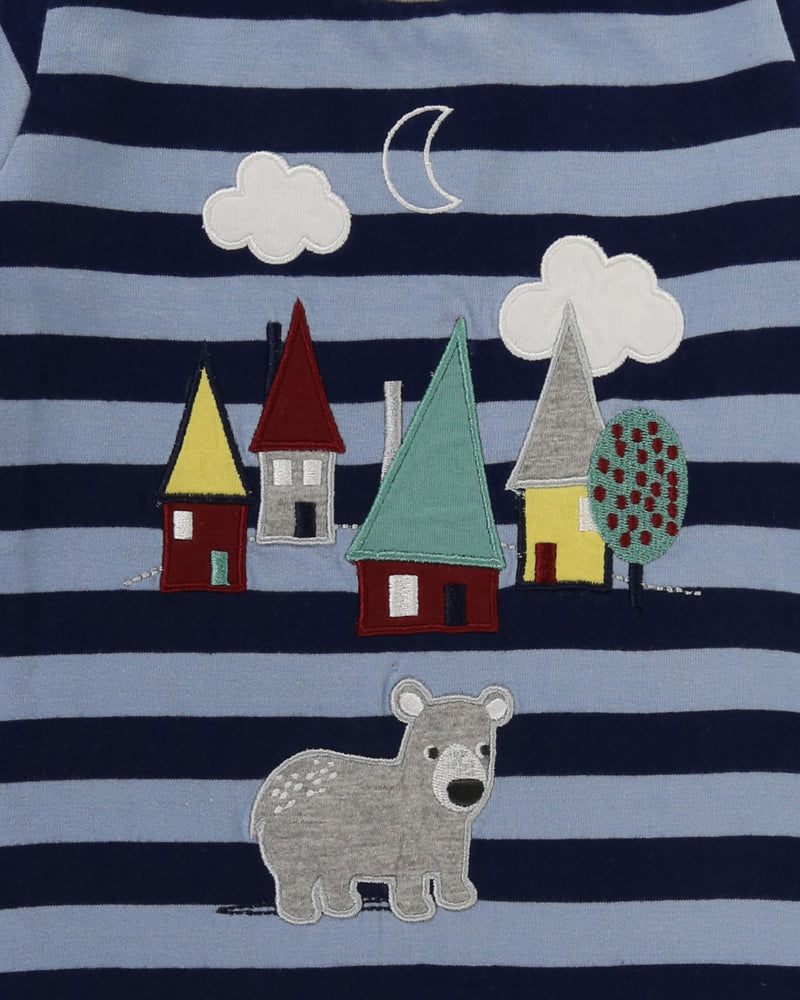 organic cotton bear house applique and stripe full sleeve romper - image 3