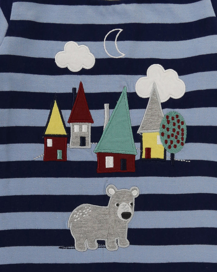 organic cotton bear house applique and stripe full sleeve romper - image 3