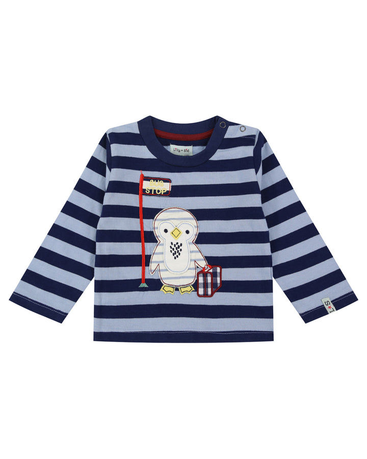 organic cotton stripe and penguin applique full sleeve top trouser set - image 3