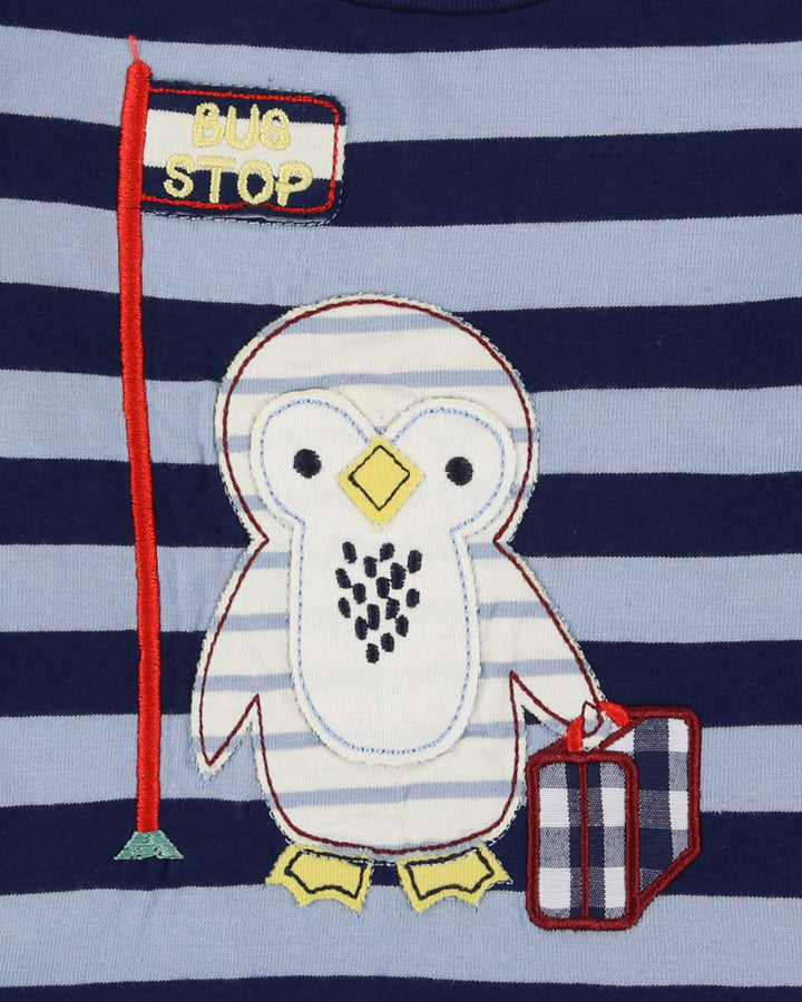 organic cotton stripe and penguin applique full sleeve top trouser set - image 2