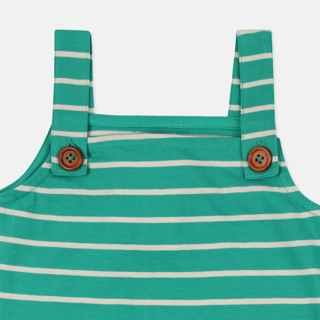 Stripes Shortie Dungarees & Animals T-Shirt Set