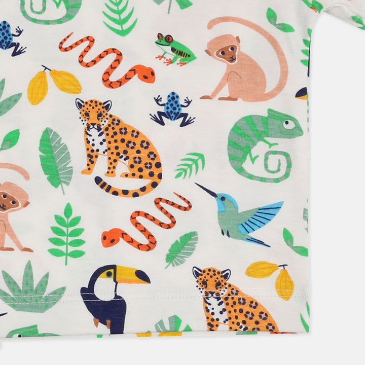 Stripes Shortie Dungarees & Animals T-Shirt Set
