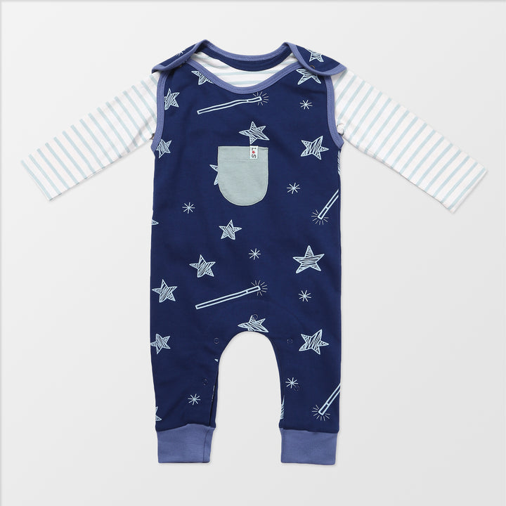 Navy baby dungarees and baby top set