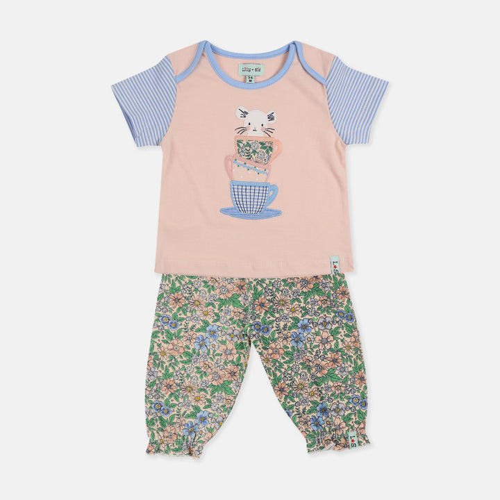 Organic cotton baby girls t-shirt and trousers set