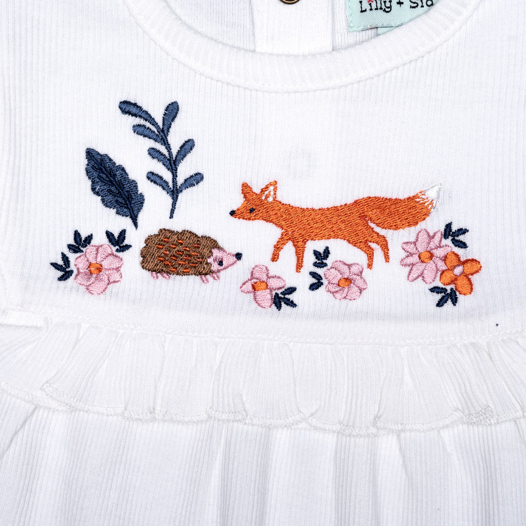 Organic cotton embroidered woodland animals top
