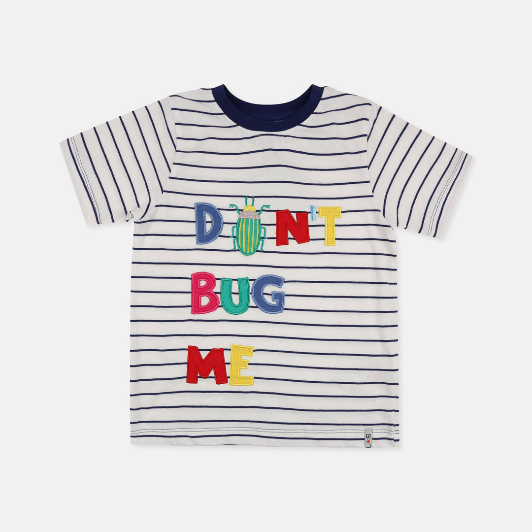 Sustainable kids applique slogan stripe t-shirt