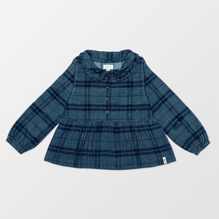 Organic woven check girls blouse top