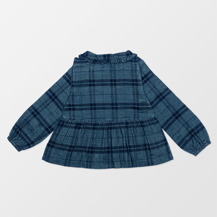 Sustainable organic woven check girls blouse top