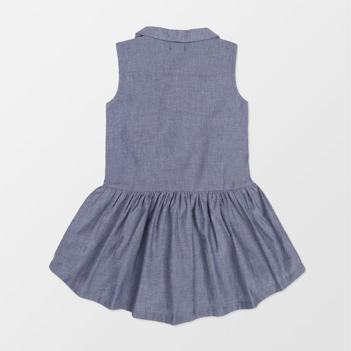 Eco-friendly denim sleeveless collar girls dress