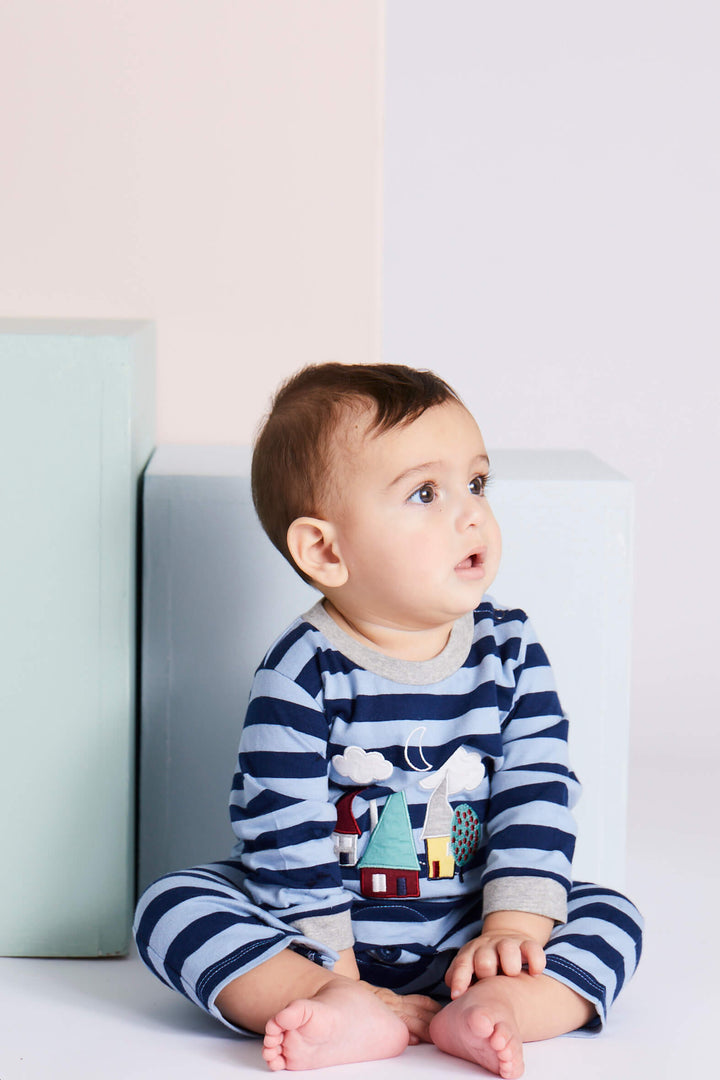 organic cotton bear house applique and stripe full sleeve romper - image 4