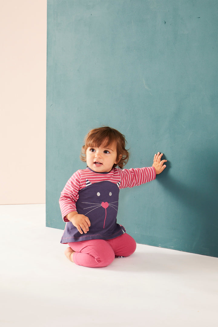 organic cotton Red Cat Appliqu and stripe Dress And Legging Set - image 6