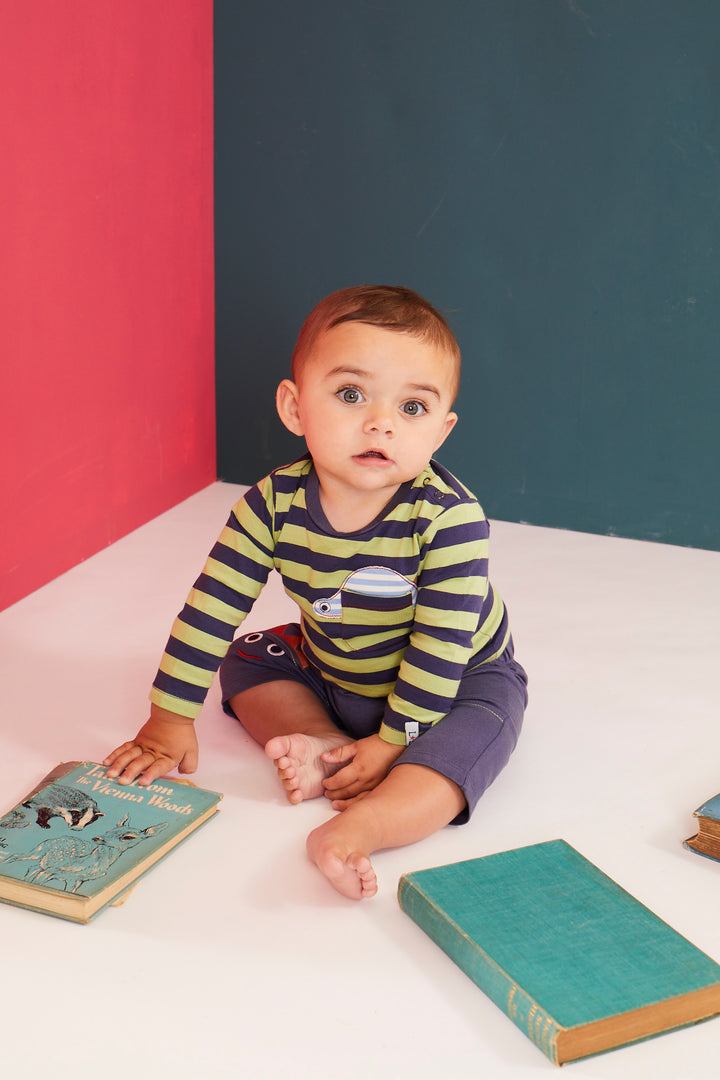 organic cotton Multicoloured Whale Applique and stripe Top And Legging Set - image 2