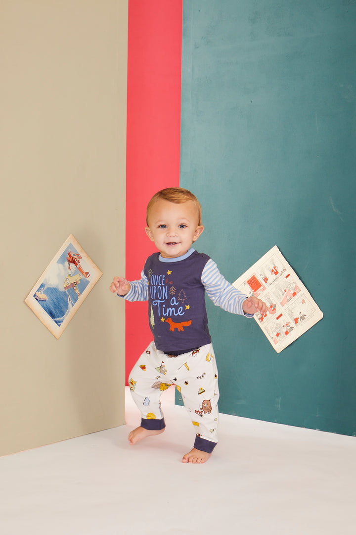 organic cotton applique and stripe fun sleeve top with printed tracksuit set - image 5