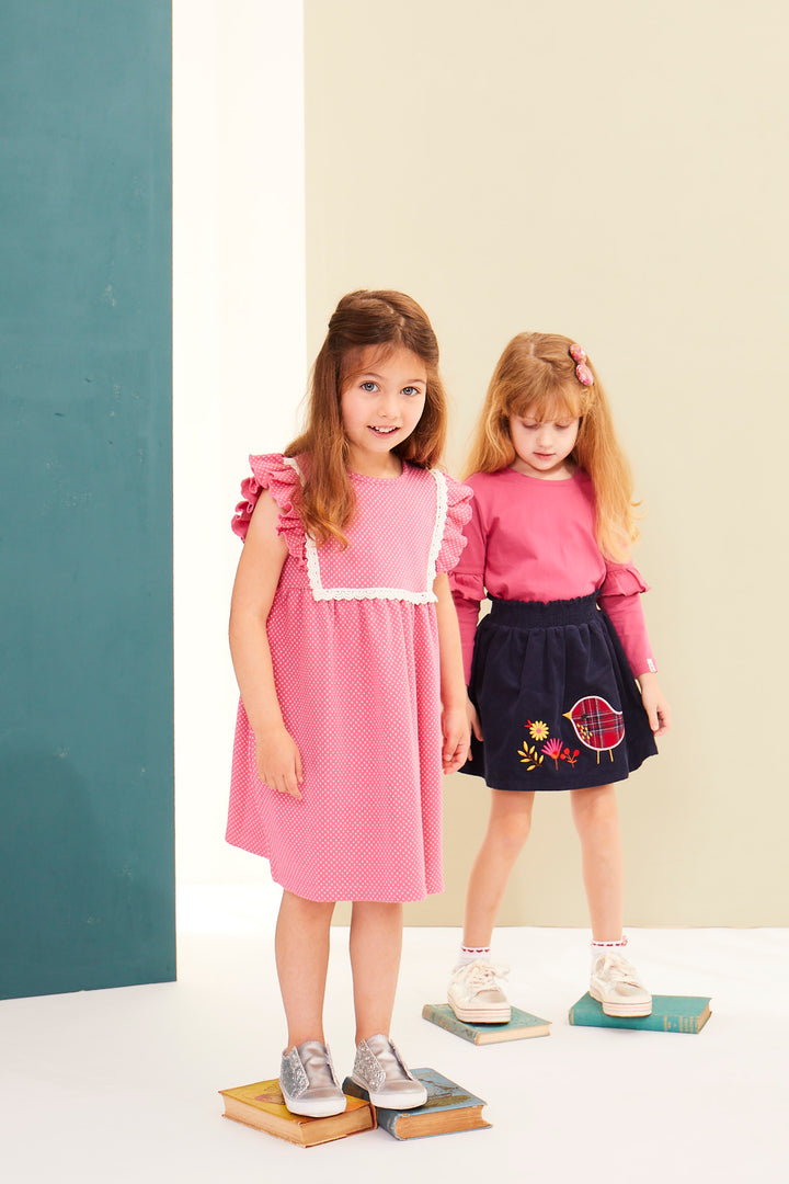 organic cotton kids frill sleeved lace insert dress - image 4