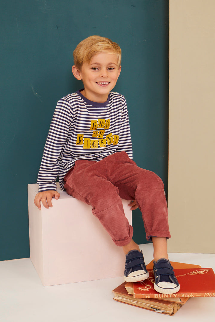 organic cotton Multicoloured End Of Story Slogan Print and stripe full sleeves top - image 4