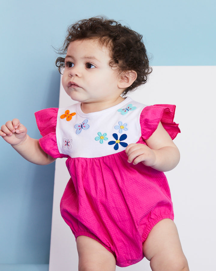 organic cotton Pink Butterfly Applique yoke Romper - image 4