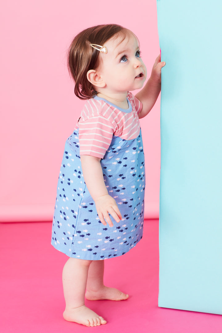 organic cotton kids stripe and fish print short sleeve dress - image 4