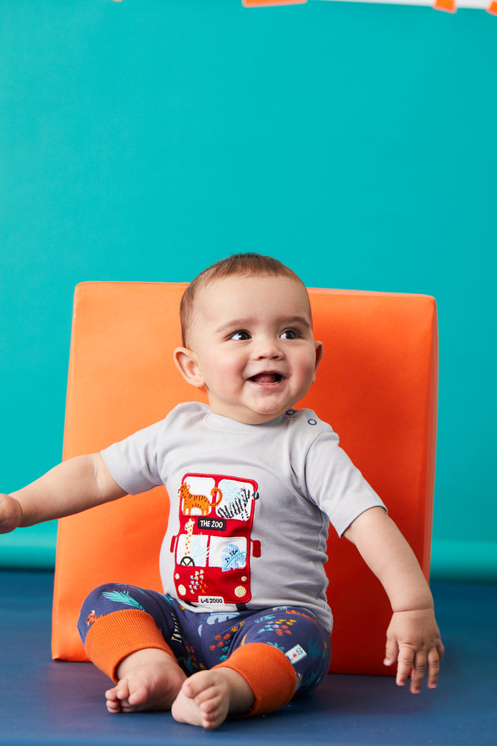 organic cotton Safari Leggings And Bus applique short sleeve top - image 5