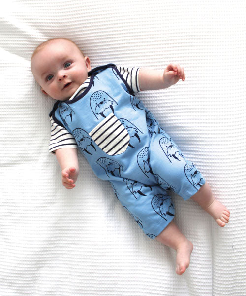 organic cotton walrus print romper with short sleeve stripe top set - image 4