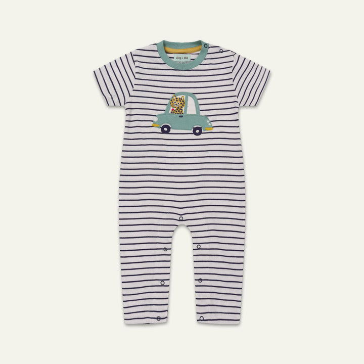 organic cotton car print and stripe short sleeve romper - image 1