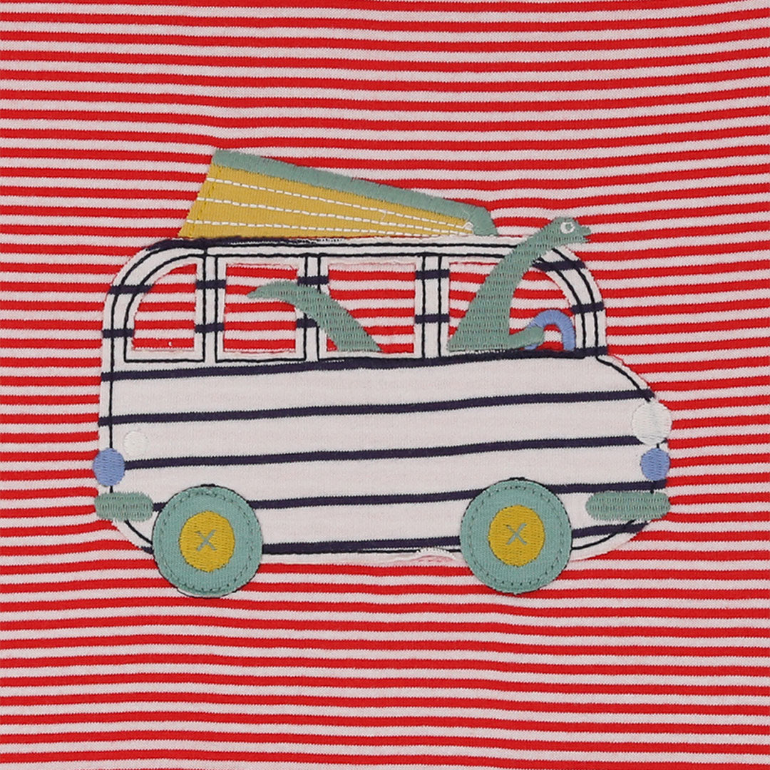 organic cotton applique and stripe dinosaur in car short sleeve t-shirt - image 2