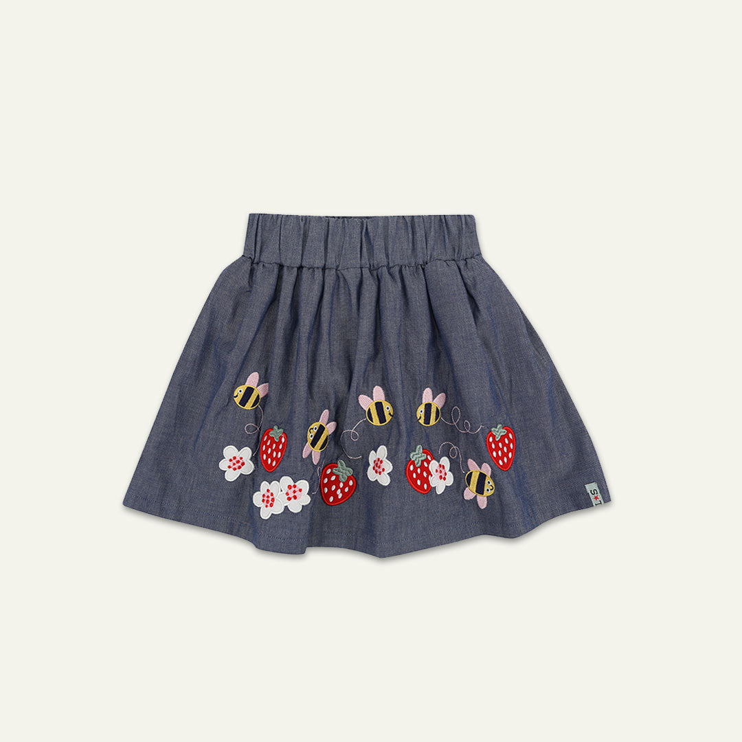 organic cotton applique bee chambray skirt - image 1