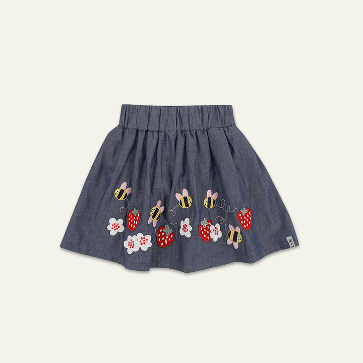 organic cotton applique bee chambray skirt - image 1