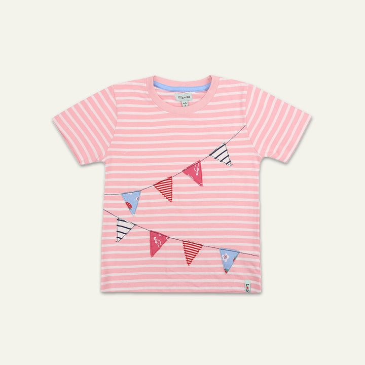 organic cotton kids pink stripe and bunting applique top - image 1