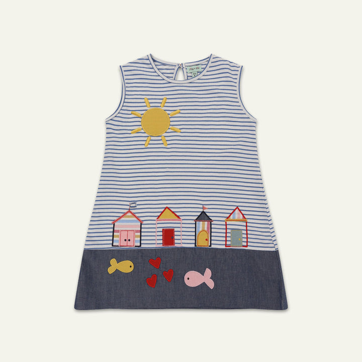 organic cotton beach scene applique and stripe jersey sleeveless dress - image 1