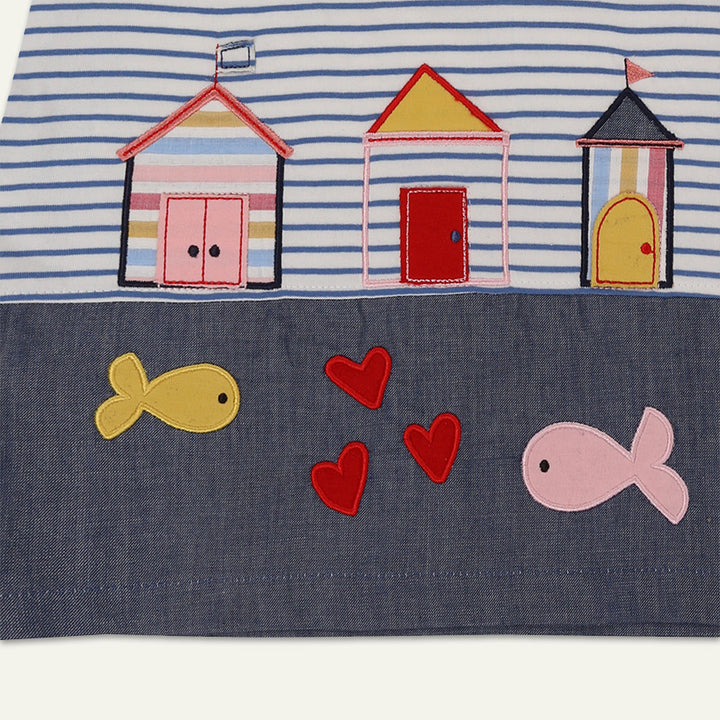 organic cotton beach scene applique and stripe jersey sleeveless dress - image 2