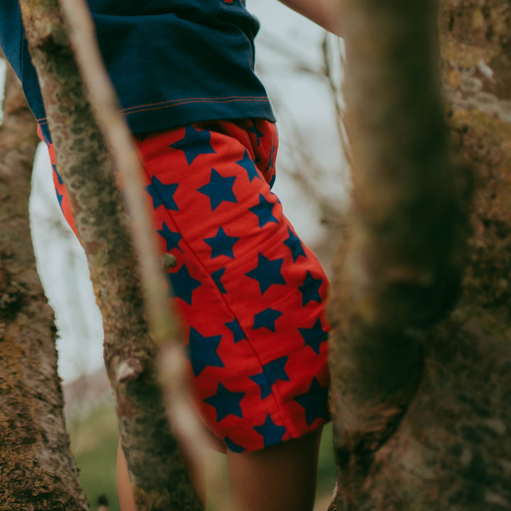 Organic cotton navy and red boys shorts