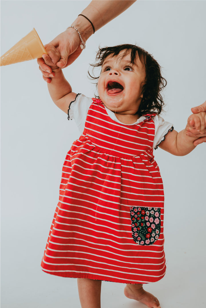 organic cotton floral print and stripe dress with short sleeve top set - image 5