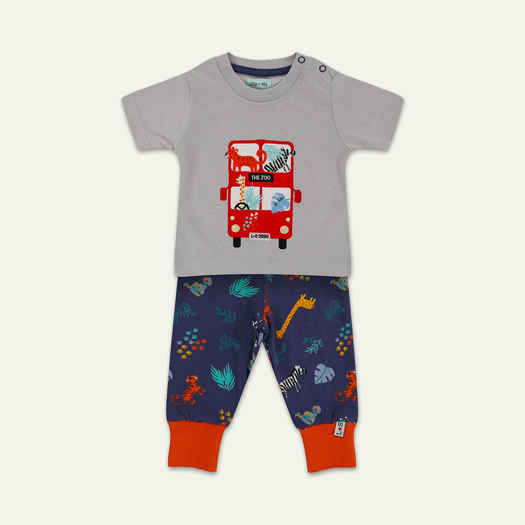 organic cotton Safari Leggings And Bus applique short sleeve top - image 1