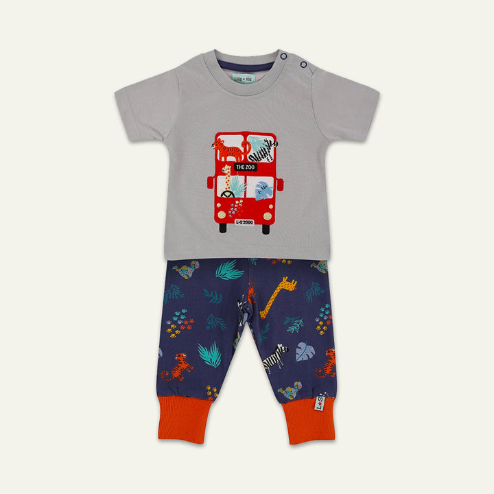organic cotton Safari Leggings And Bus applique short sleeve top - image 1