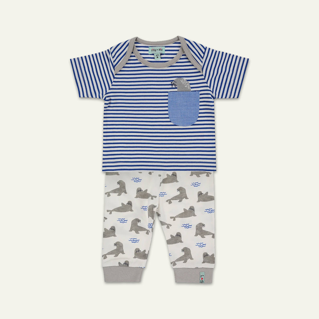 organic cotton stripe with seal print short sleeve top set - image 1