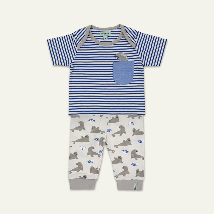 organic cotton stripe with seal print short sleeve top set - image 1