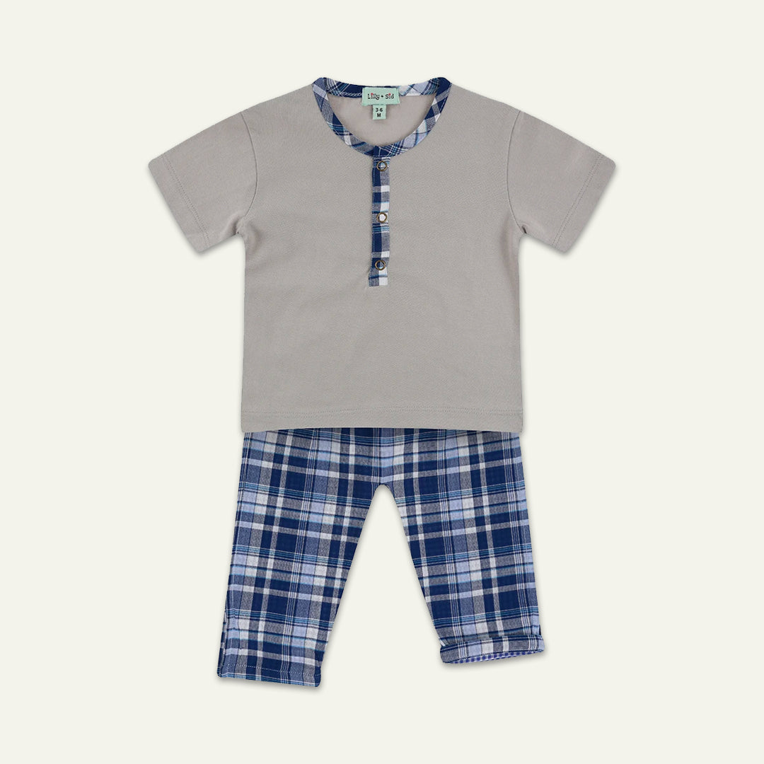 organic cotton Reversible Check Trouser Set with short sleeve t-shirt - image 1 