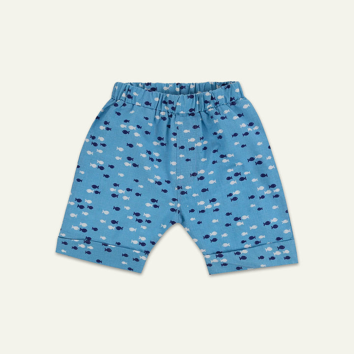 organic cotton 3 piece stripe short sleeve top, bib and fish print short set - image 3