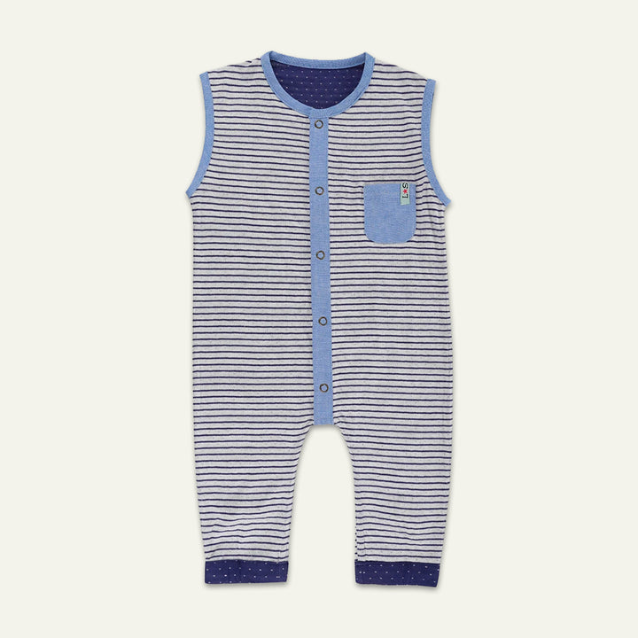 organic cotton reversible stripe and dots  sleeveless romper - image 1
