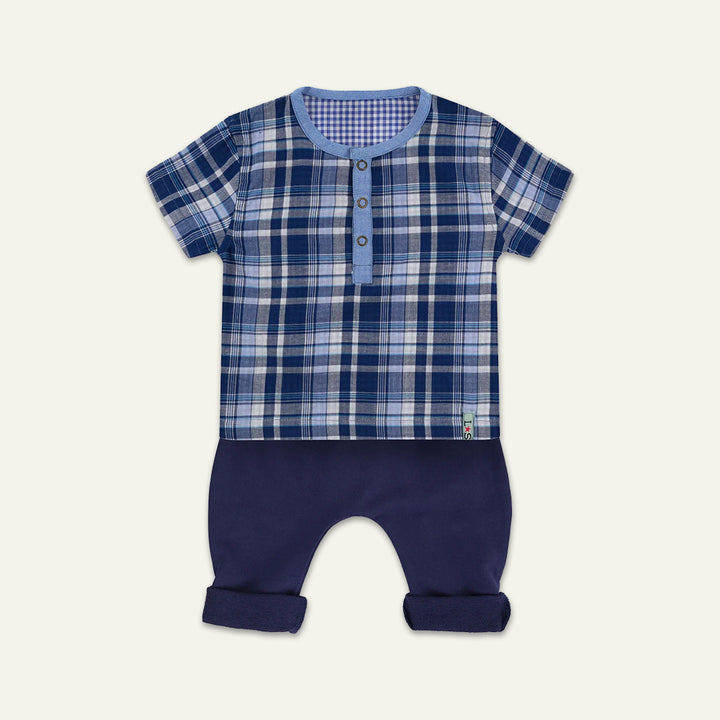 organic cotton reversible check short sleeve top and bear set - image 1 